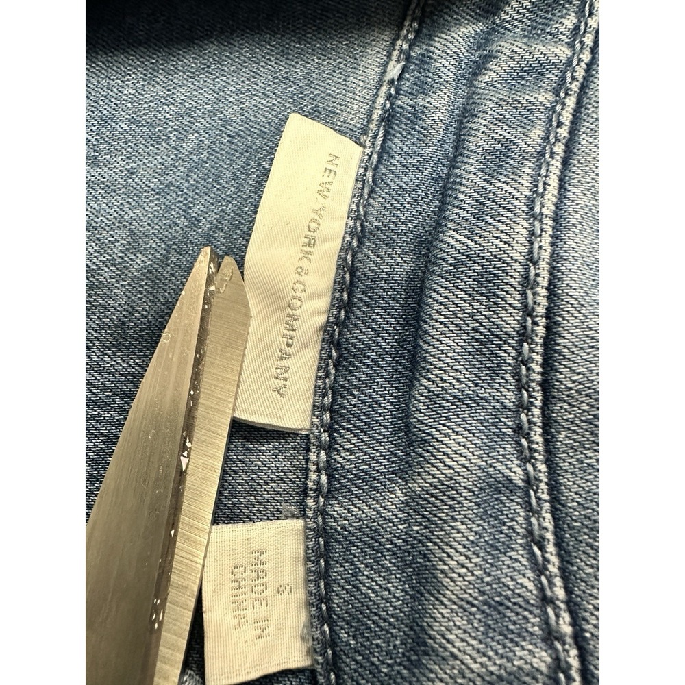 New York & Company Long Sleeve Denim Button-Front Mini Jean Dress Pockets Sz S - Picture 10 of 12